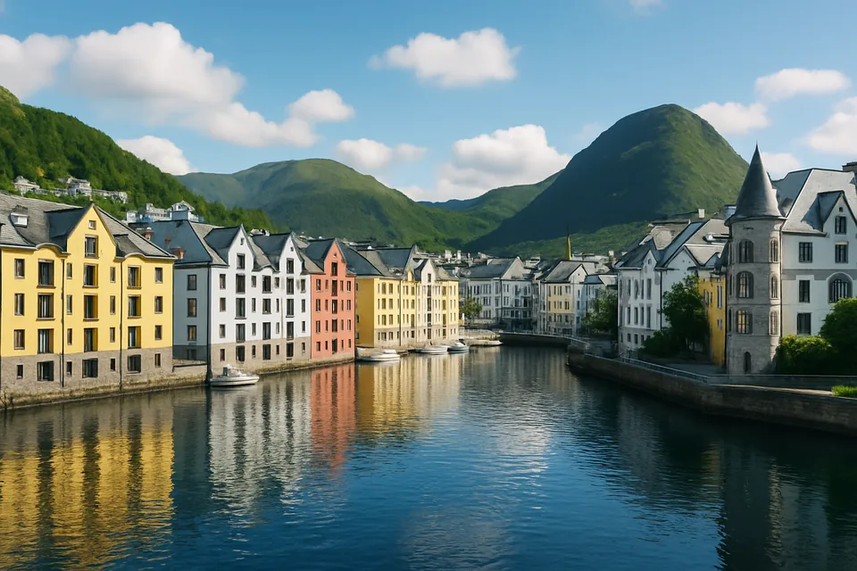Scenic view of Alesund waterfront in Norway