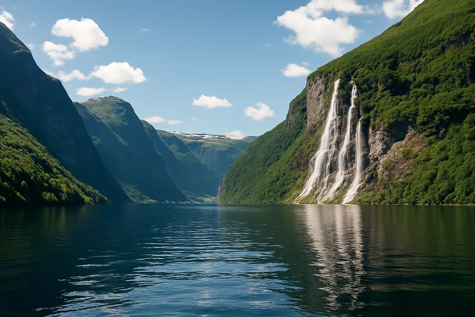 Scenic view of Geirangerfjord in Norway