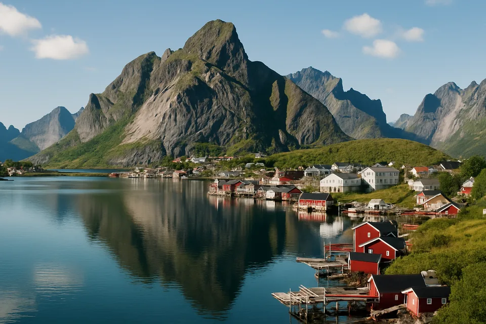 Scenic view of Lofoten fishing village in Norway