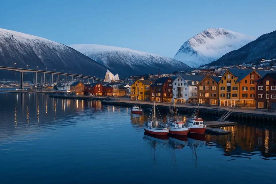 Scenic view of Tromso harbor in Norway