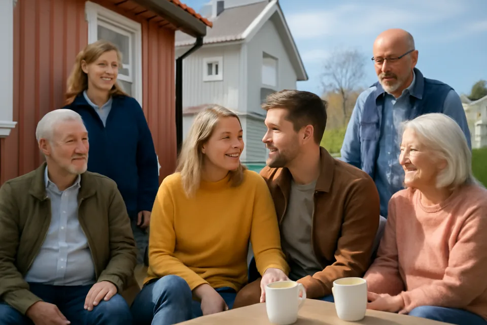 Norwegian story scene about familie og venner