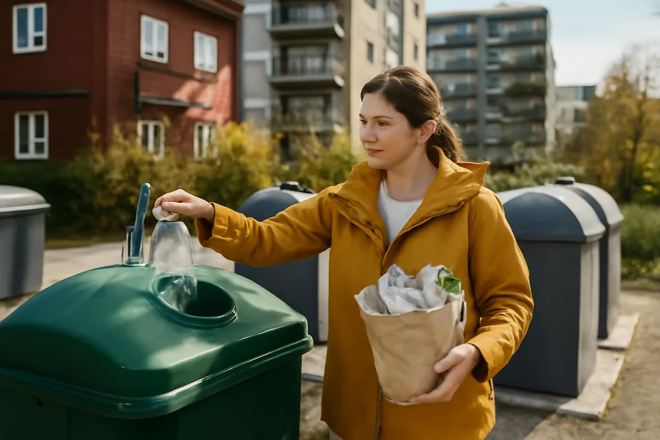 Norwegian story scene about gjenvinning og avfallshåndtering