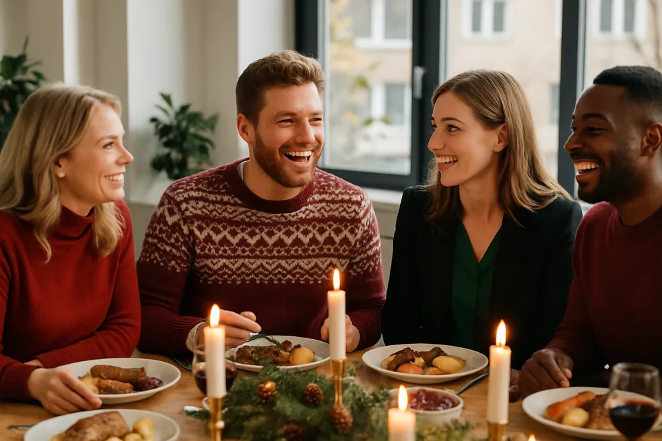 Norwegian conversation scenario: Christmas party chat