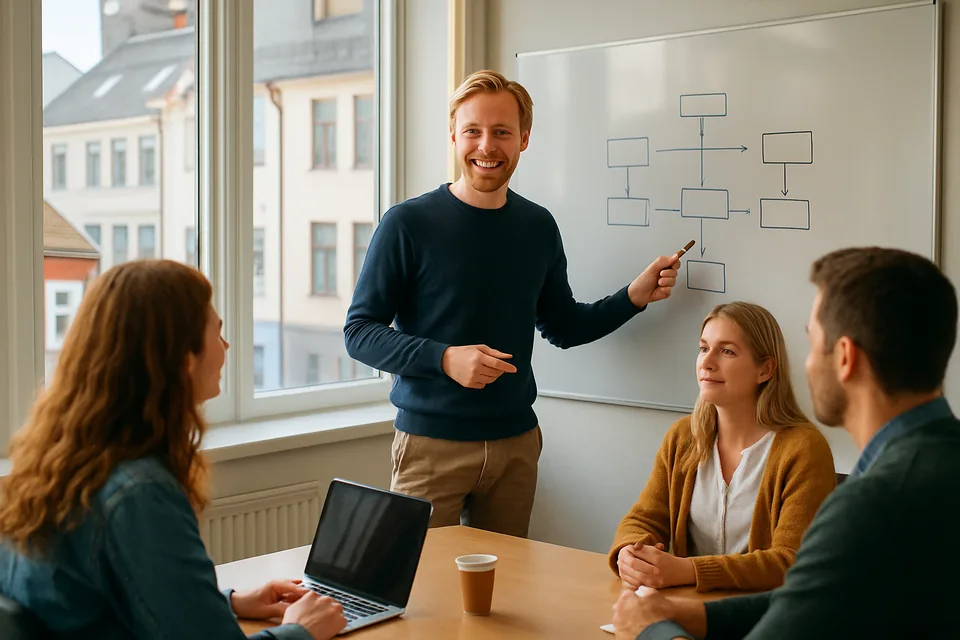 Norwegian conversation scenario: Explaining a project